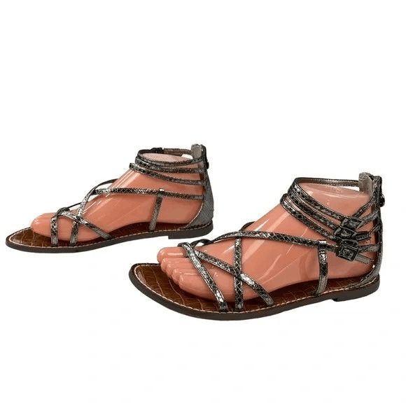 Sam Edelman Gable Pewter Gladiator Sandal Womens Back Zip‎ Sz 11 metallic w/box - Picture 1 of 9